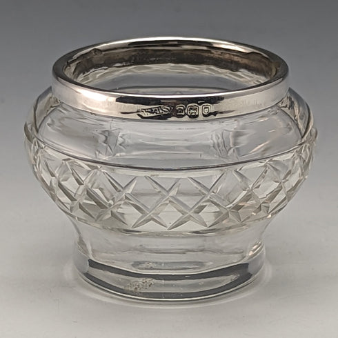 1923年 英国アンティーク カットガラス ソルトセラー 純銀装飾 61g